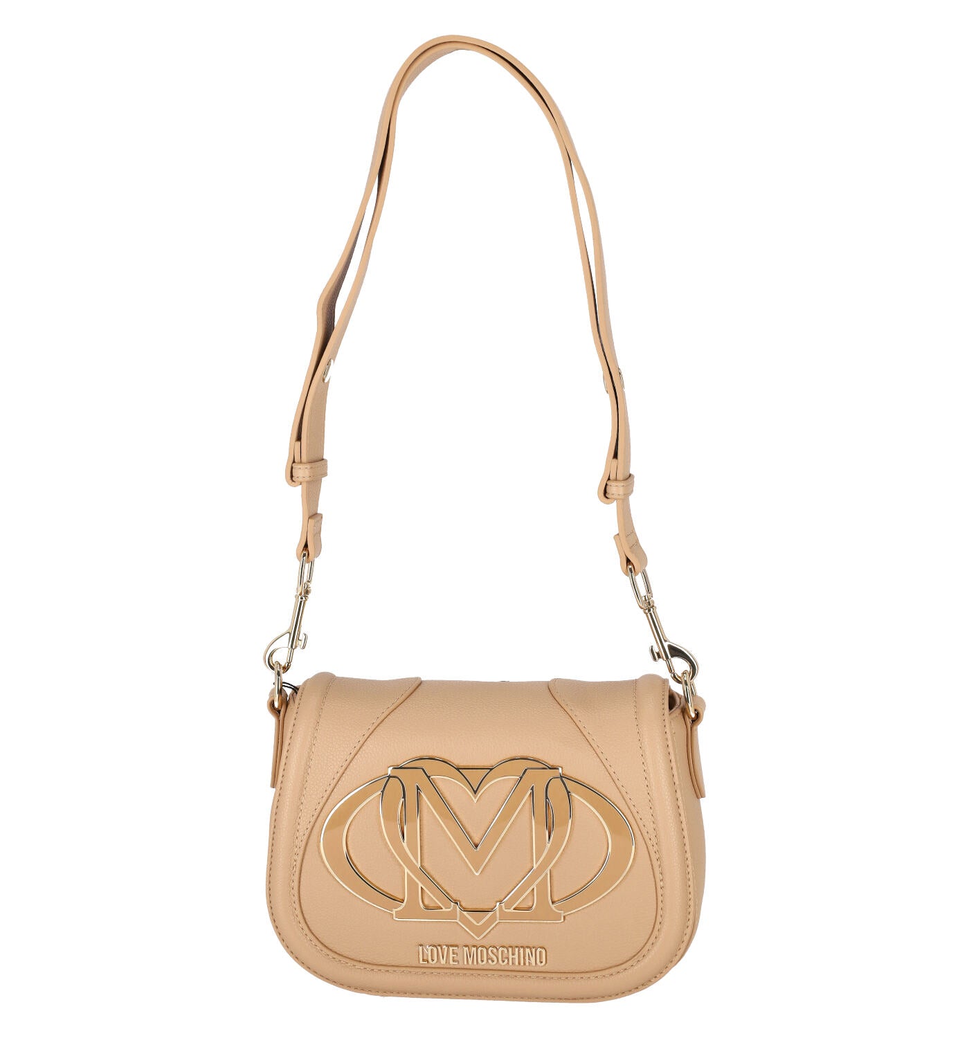 Borsa a tracolla ovale, patta con logo grande sul davanti, tracolla lunga regolabile.