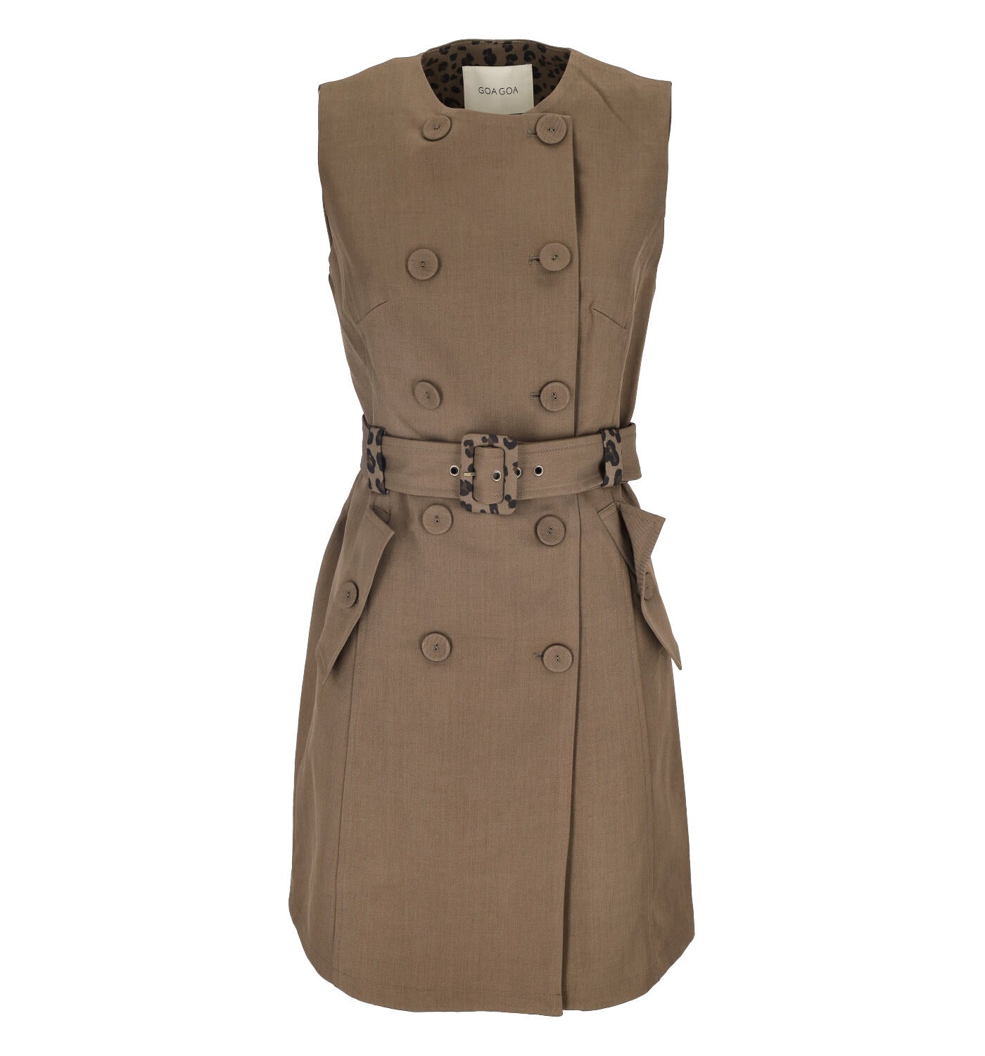 Abito smanicato doppiopetto con cintura