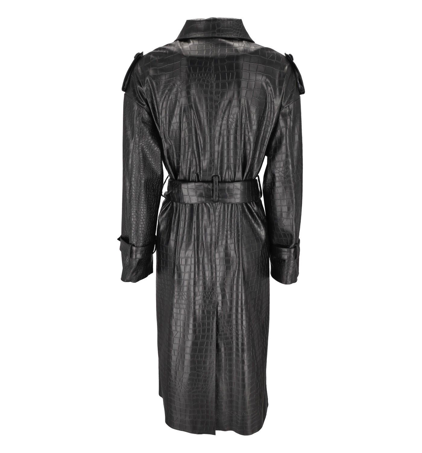 Trench in pelle con fantasia cocco , cintura in vita