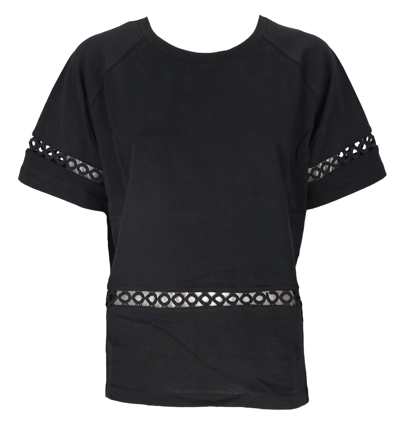 T-shirt mezza manica con inserti in pizzo traforato