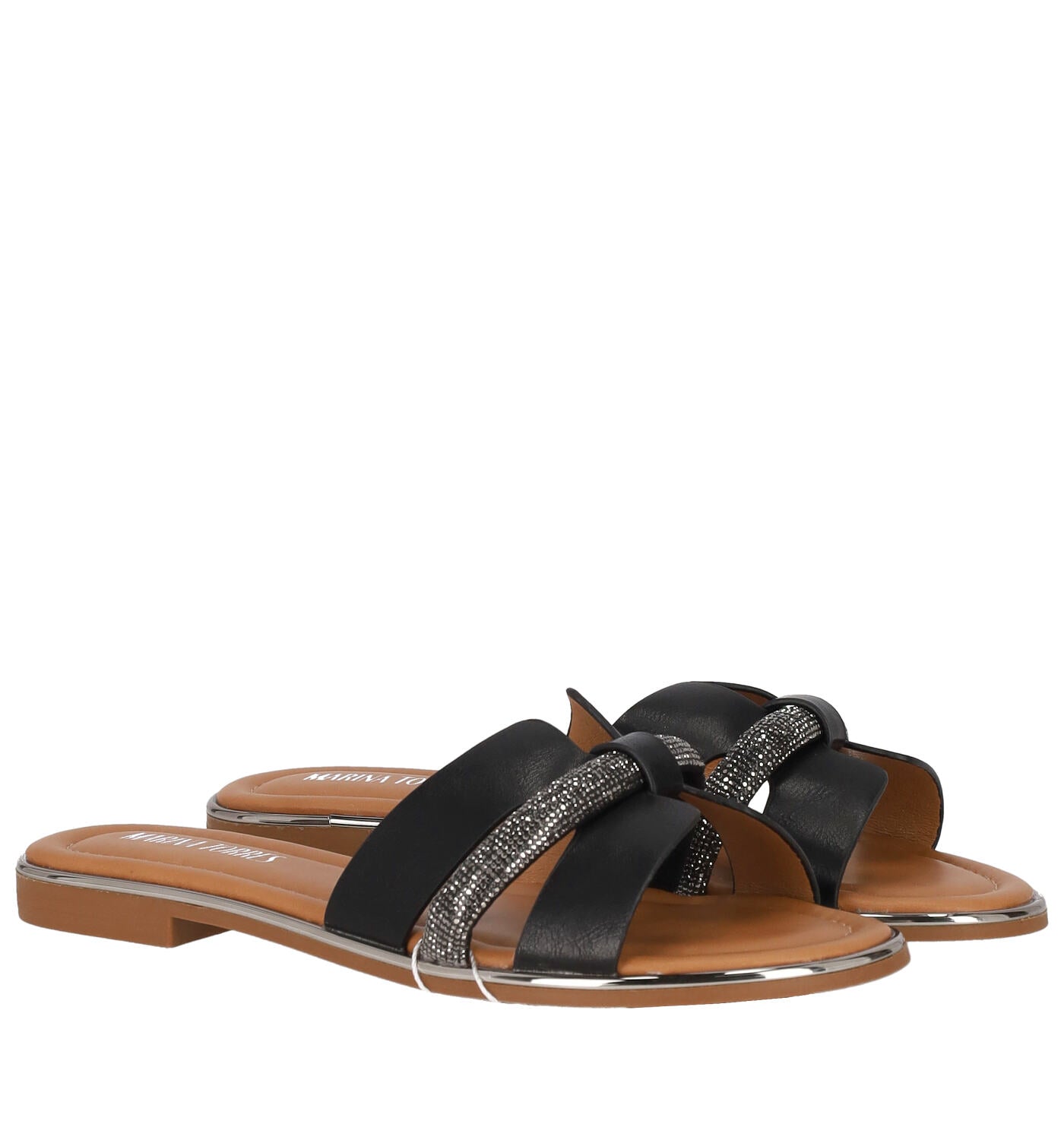 Ciabatta una fascia con strass, tacco alto 2 cm