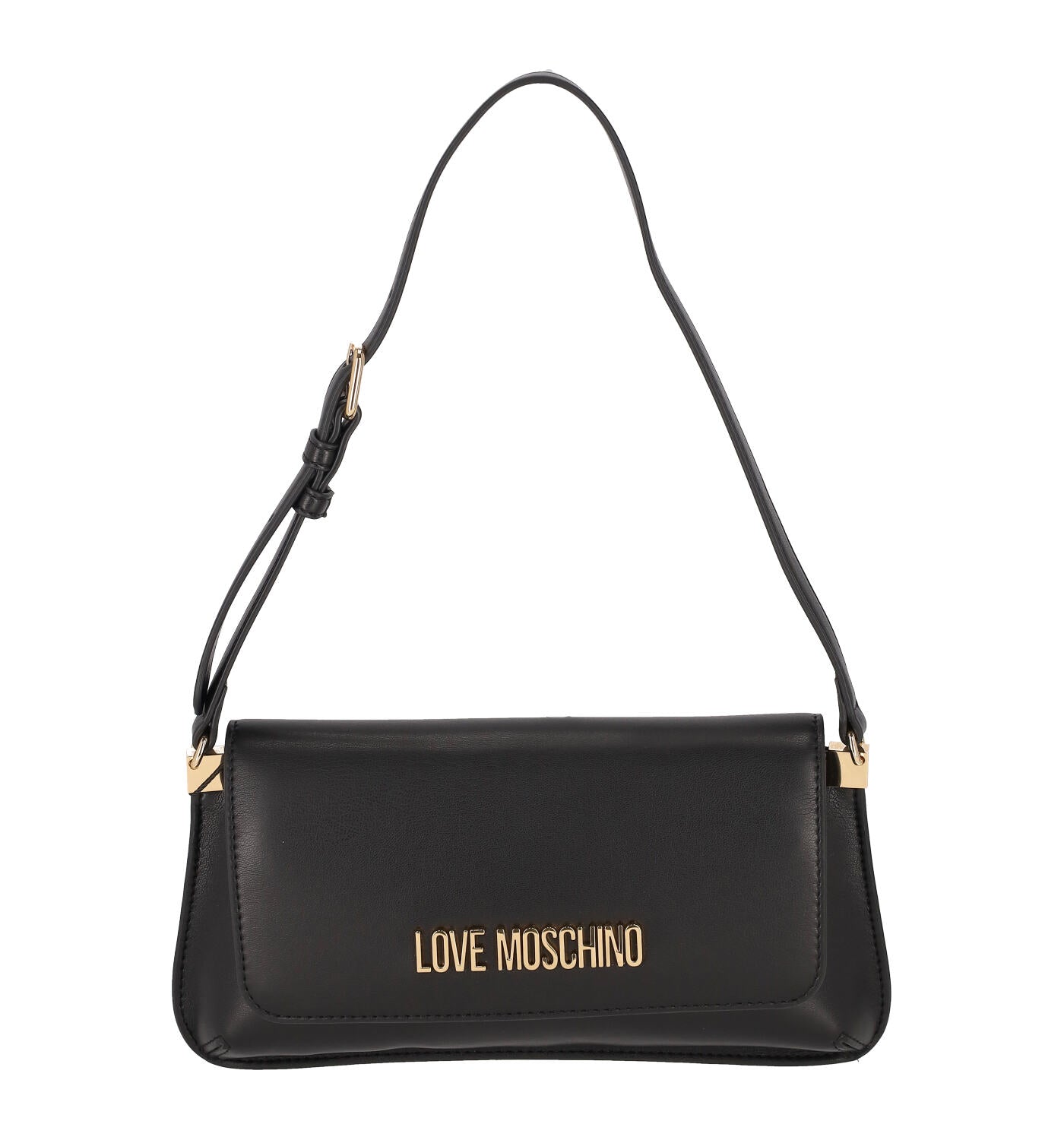 Borsa sottospalla con patta e logo lettring oro , manico regolabile.