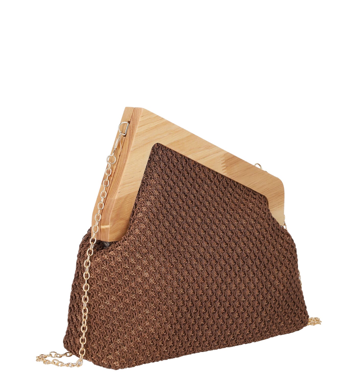 Borsa in rafia con manico trasversale in legno