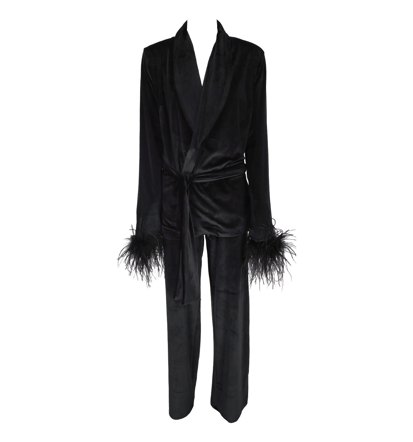 Tailleur in velluto con piume