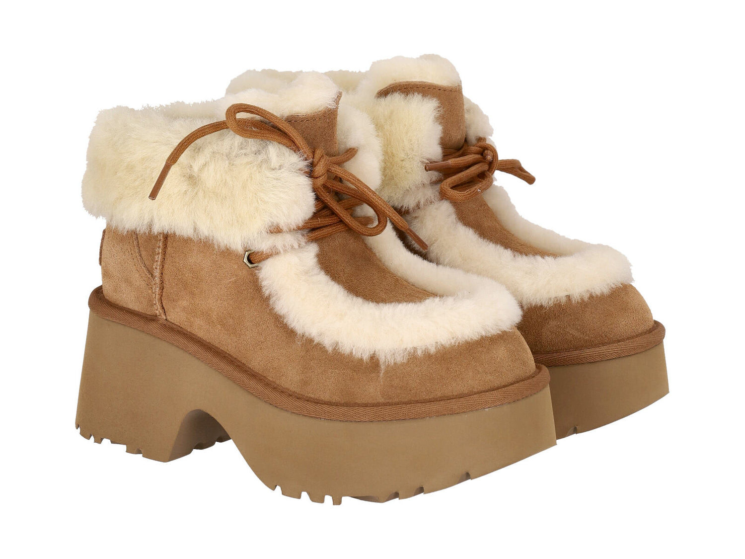 Stivaletto Esmee Lace in camoscio con risvolto pelliccia e lacci , suola in gomma .