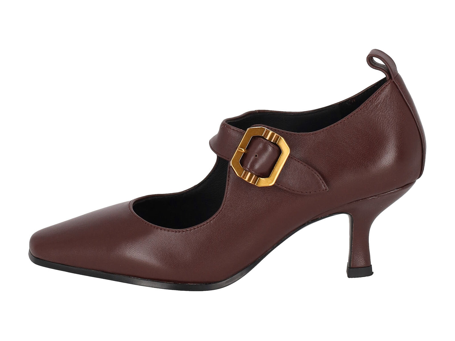 Decollètè in nappa con fibbia rame , tacco altezza 7 cm .