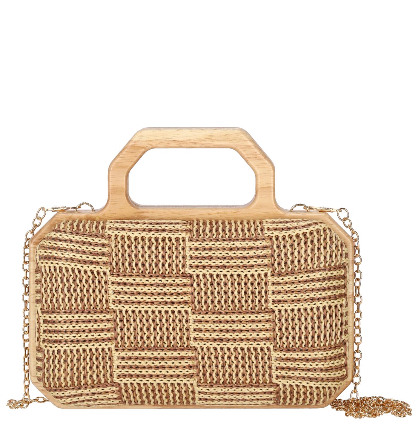 Borsa rettangolare con manico in legno
