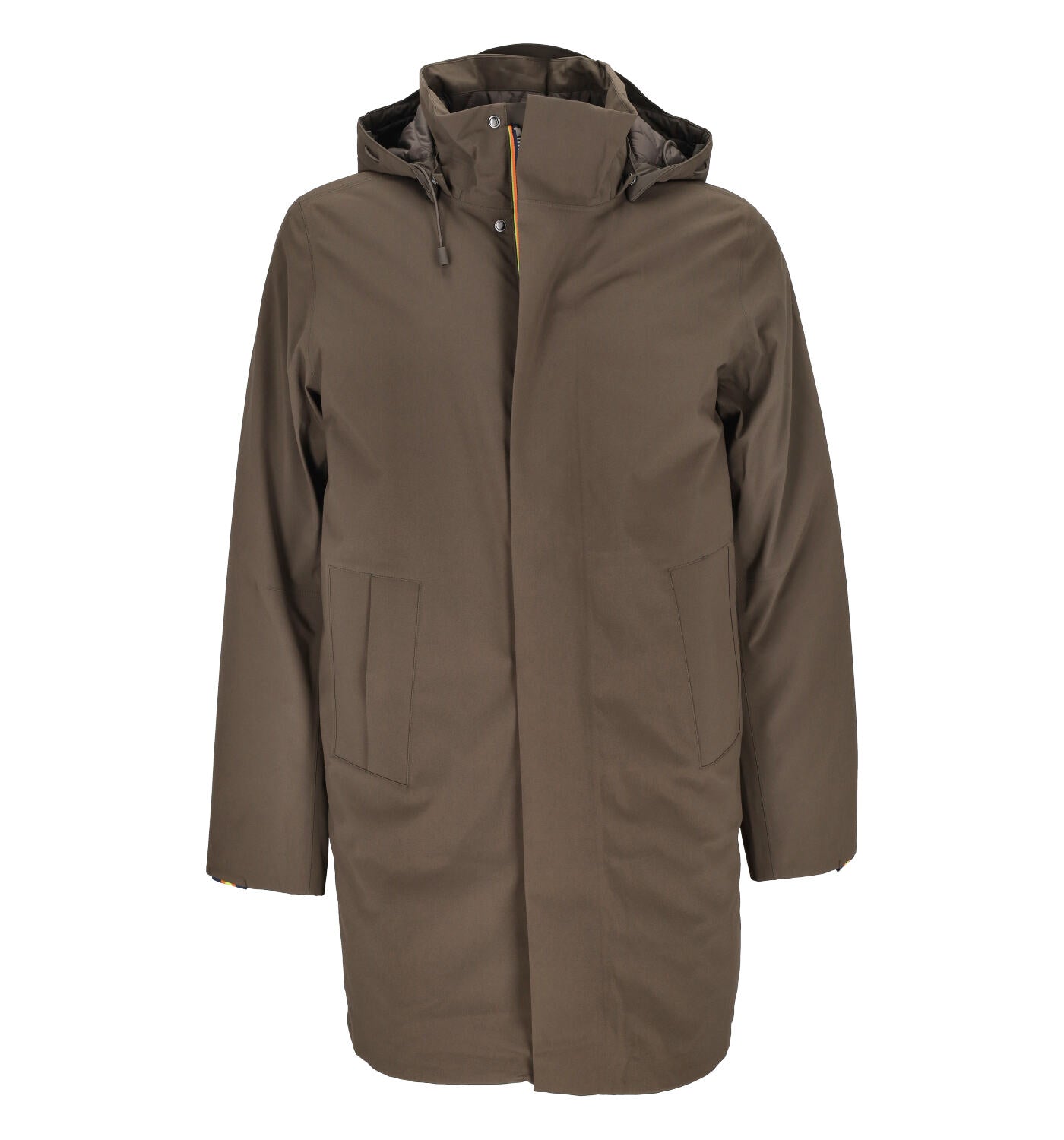 Giacca lunga spalmata con cappuccio .