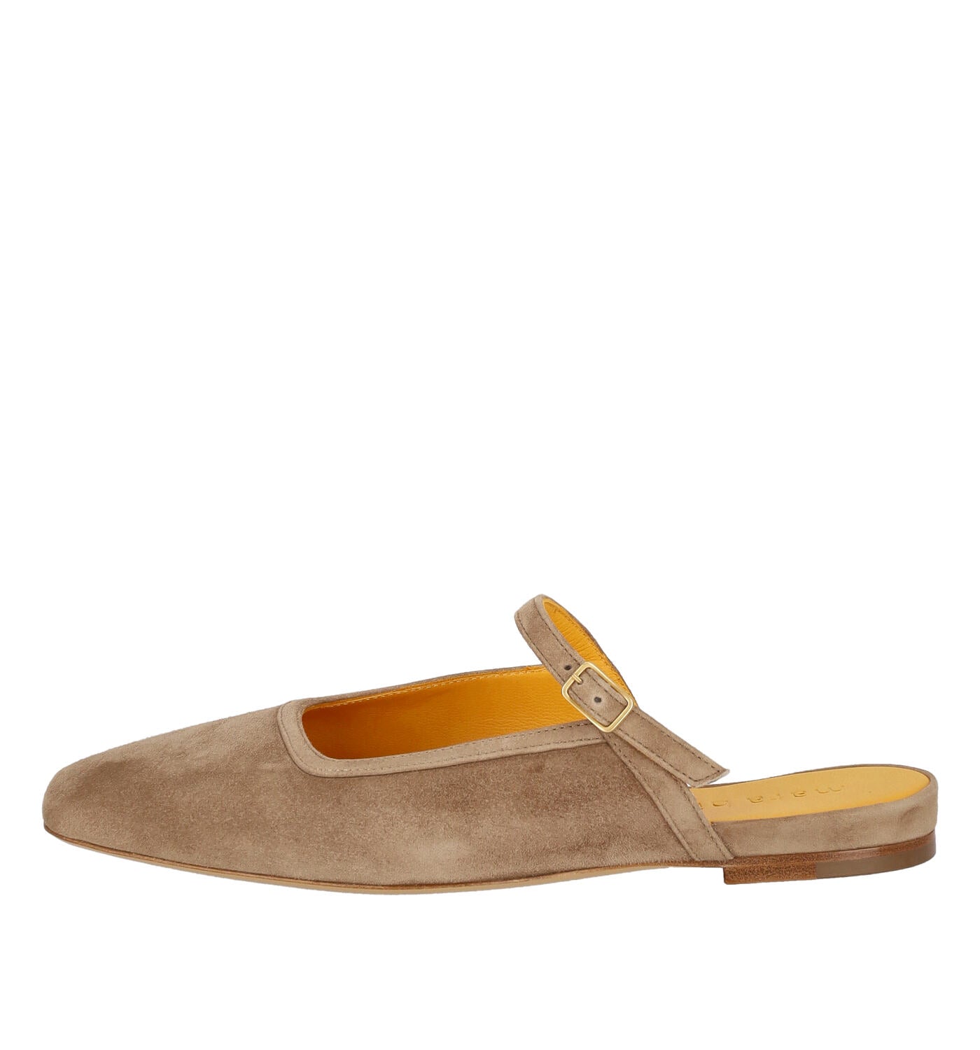 Sabot punta quadra in camoscio, tacco alto 1 cm