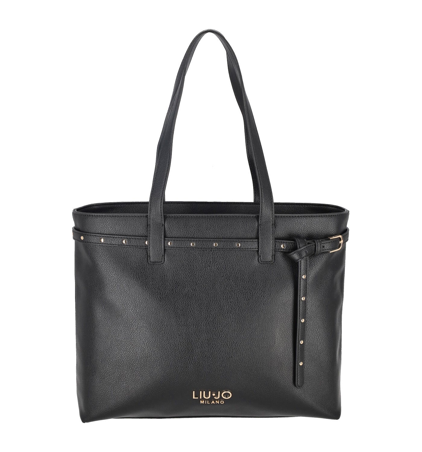 Borsa shopping con chiusura a zip, manici lunghi decorazione cinturino
