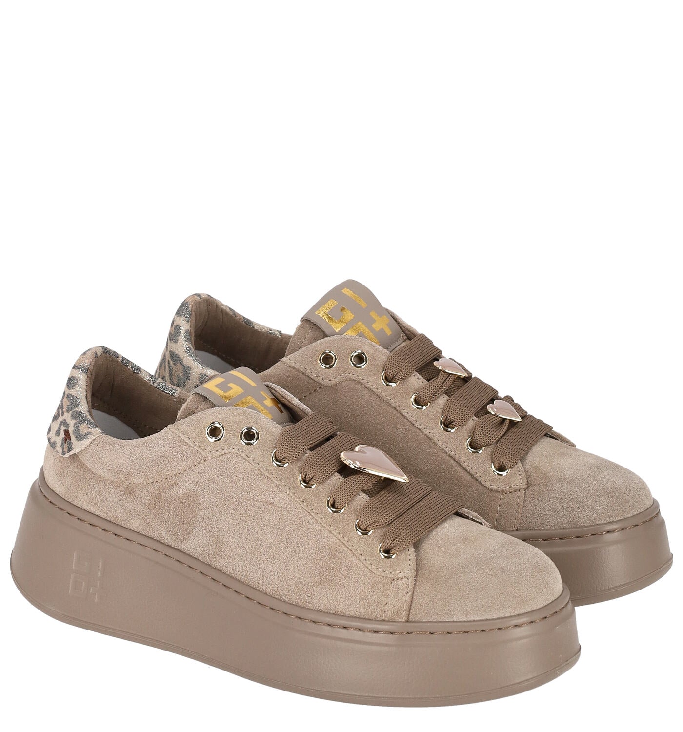 Sneakers in camoscio platform con riporto maculato