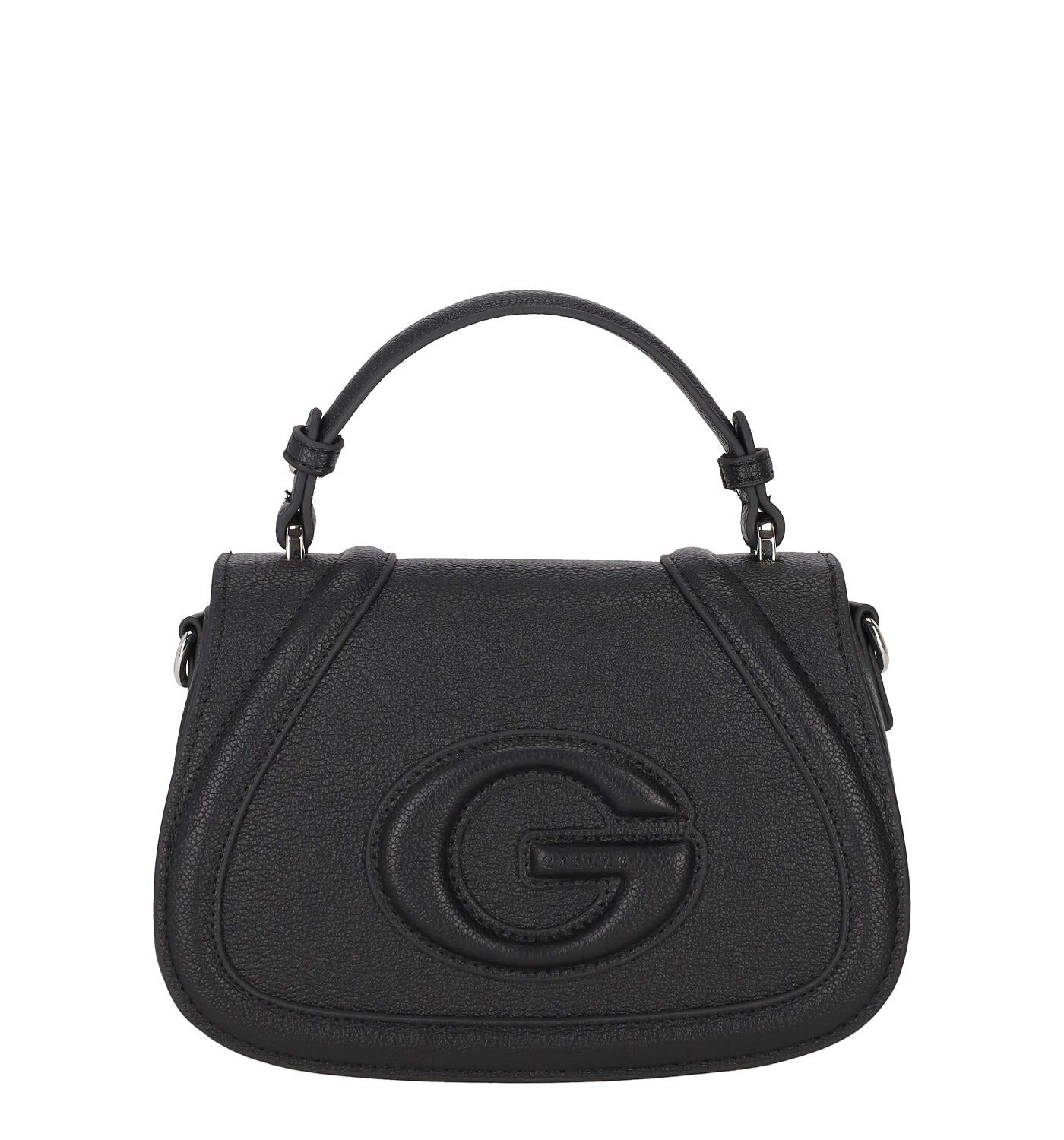 Borsa a mano un manico con logo e chiusura a patta