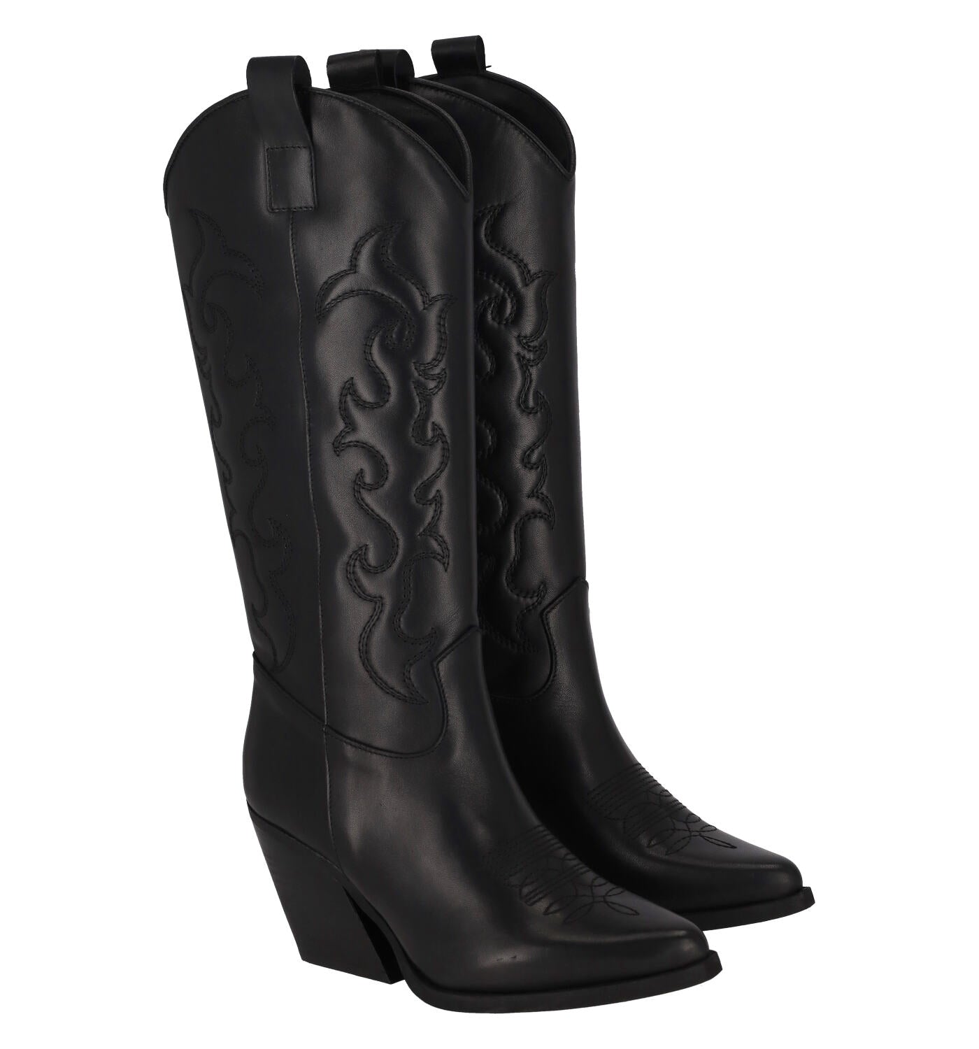 Stivale texano nero con ricami tacco altezza 8 cm .