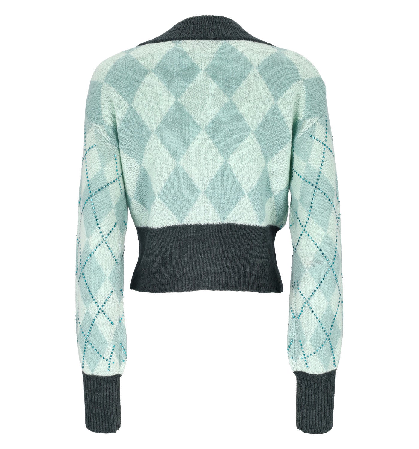 Cardigan con bottoni,fantasia rombi e strass