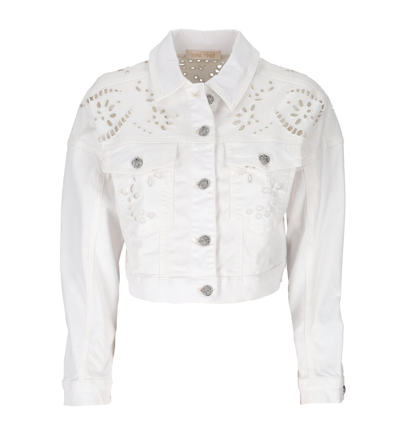 Giubbino jeans crop con ricamo