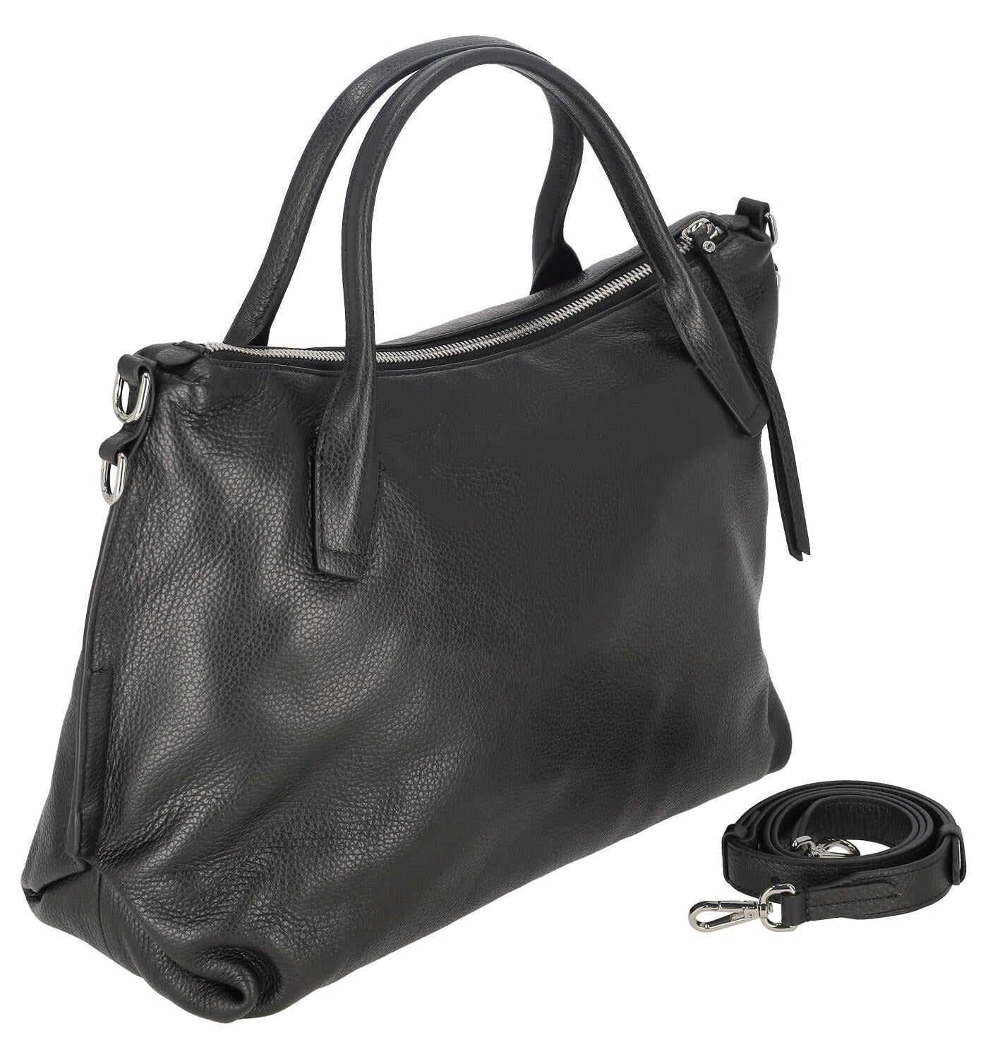 Borsa shopping a mano con chiusura a zip e tracolla regolabile