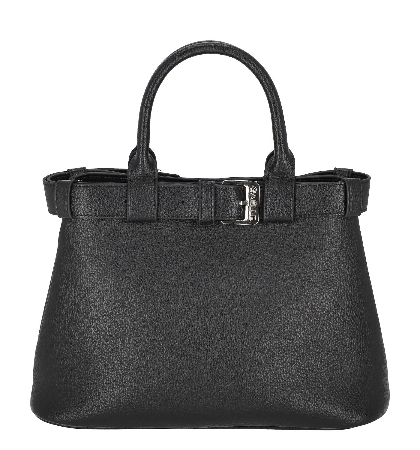 Borsa bauletto martellata con fibbia , manici corti e tracolla lunga removibile.