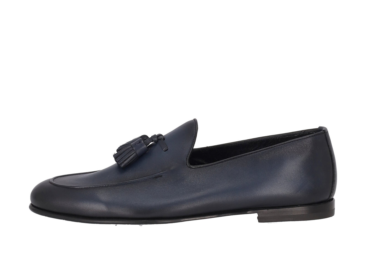 Mocassino in pelle con nappine , suola in cuoio