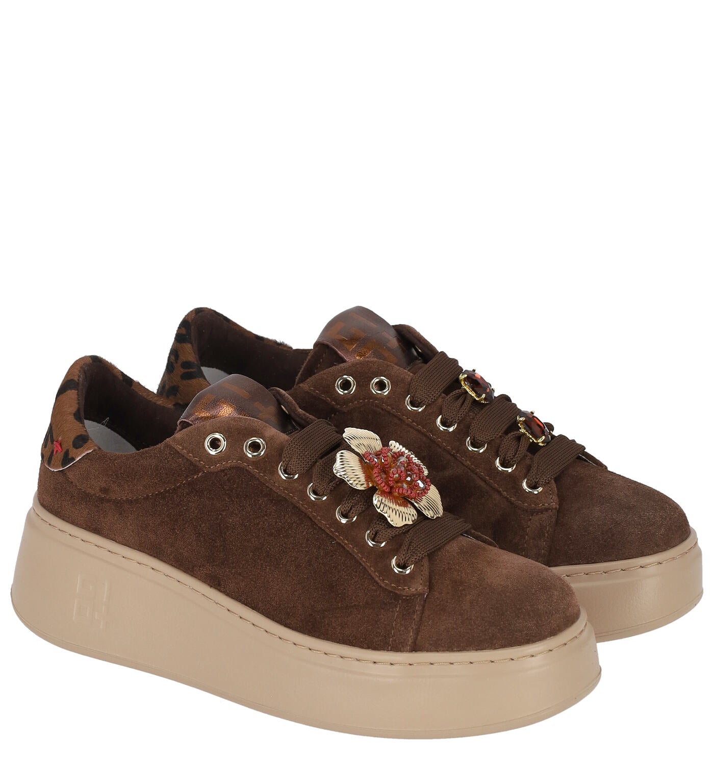 Sneakers platform in camoscio