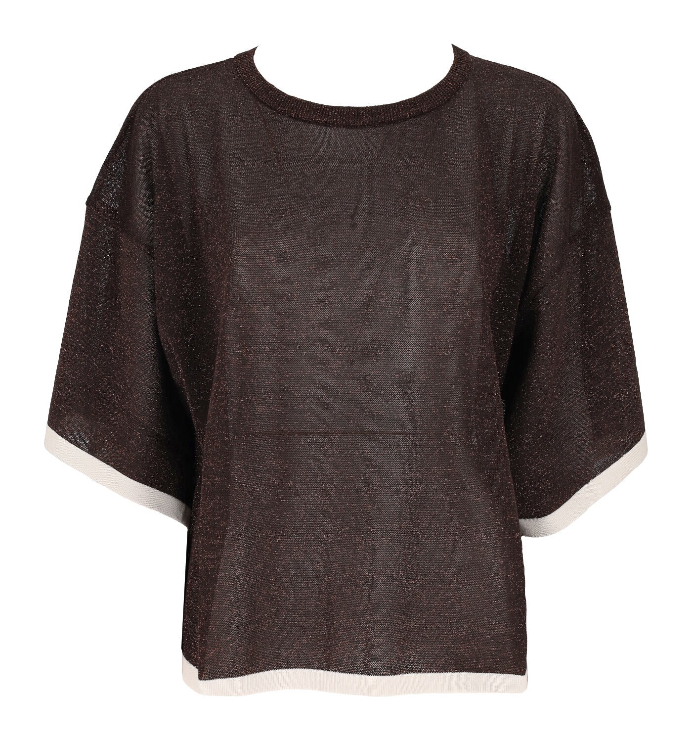 Maglia over mezza manica in tessuto lurex con profili avorio
