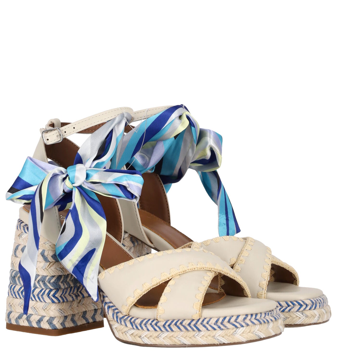 Sandalo tacco largo corda multicolor, tacco plateau alto 10 cm HAVANA