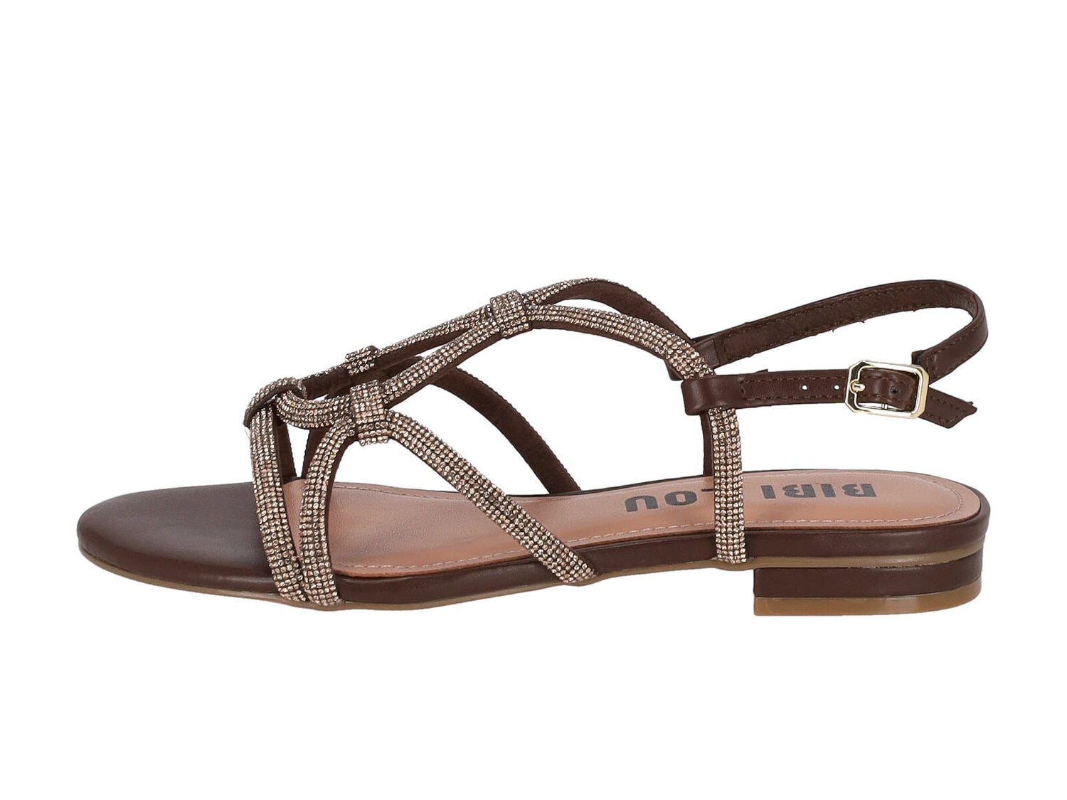 Sandalo basso con strass e cinturino regolabile
