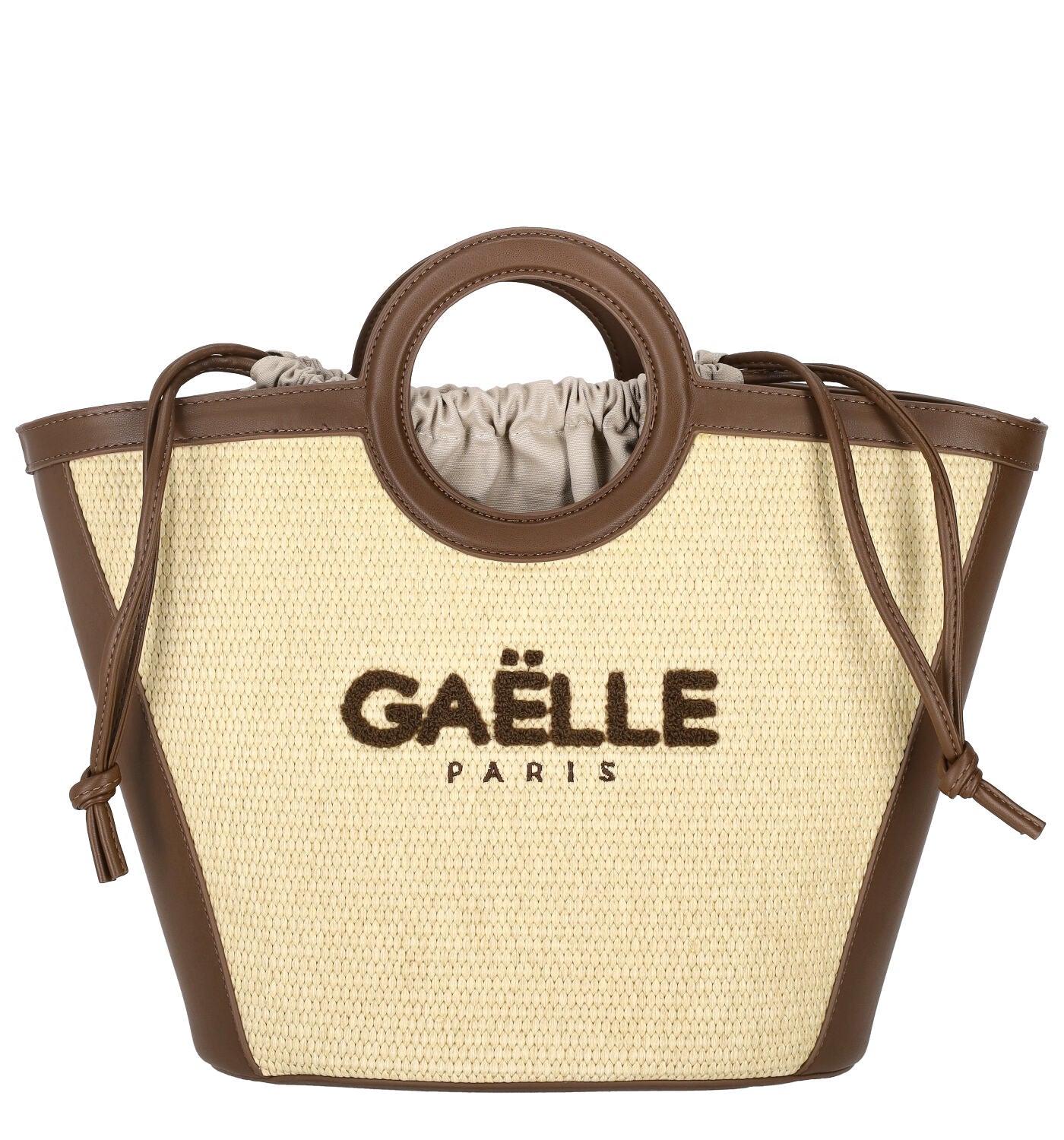 Borsa in rafia con coulisse manici ovali e tracolla