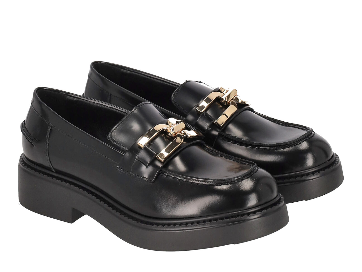 Mocassino in pelle con morsetto oro