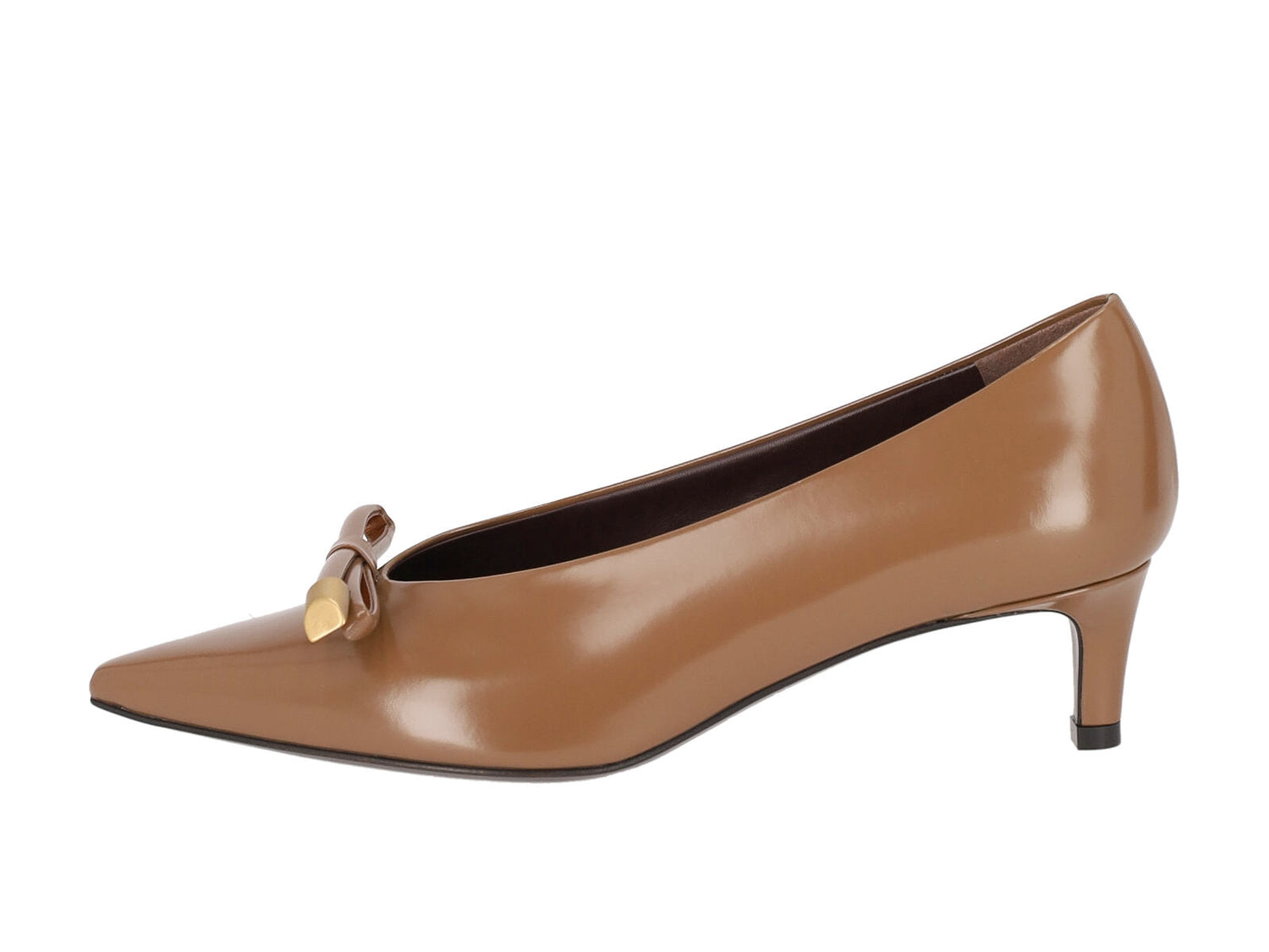 Decolleté in pelle spazzolata con fiocco , tacco altezza 5 cm .