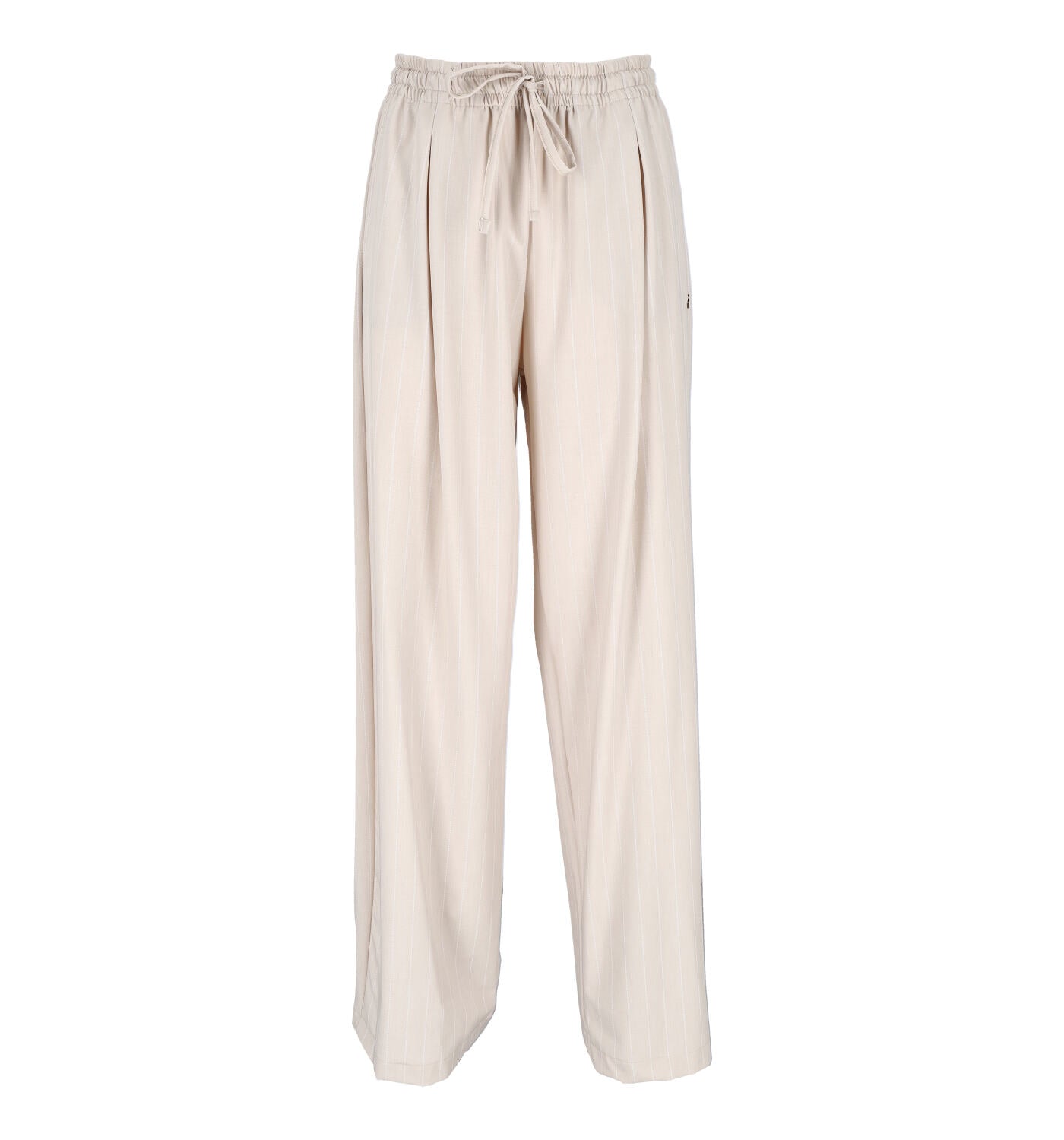 Pantalone gessato over con pence e coulisse