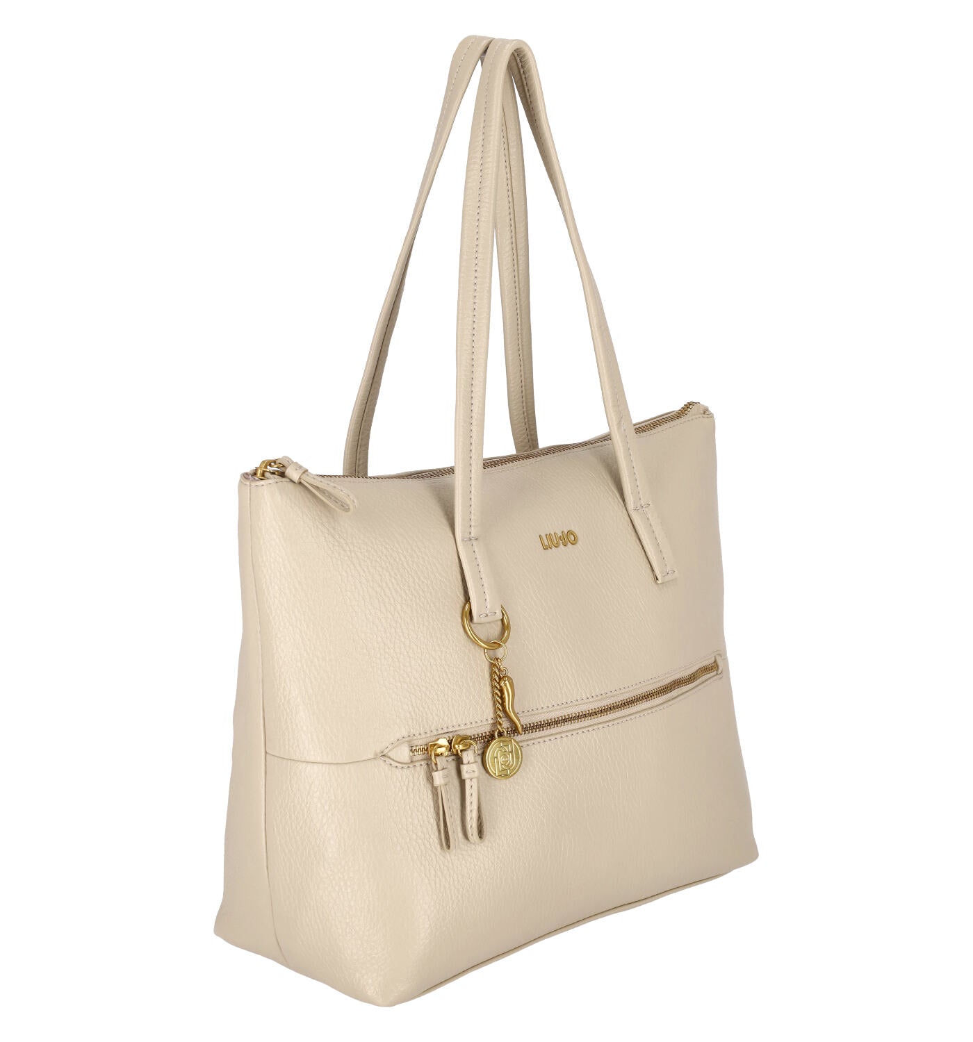 Borsa shopping con tasca frontale manici lunghi
