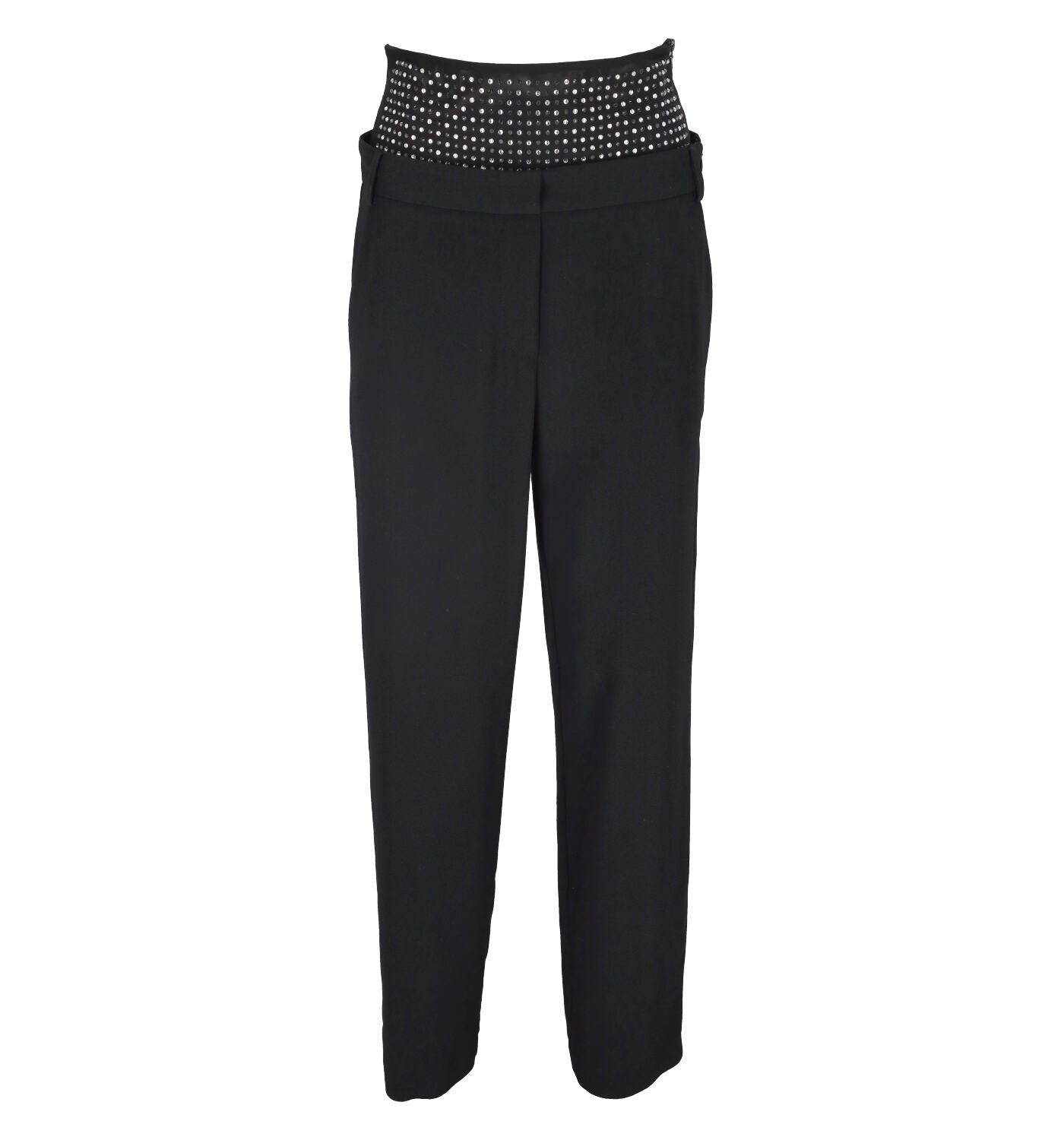 Pantalone con fascia elastica in vita decorata con strass