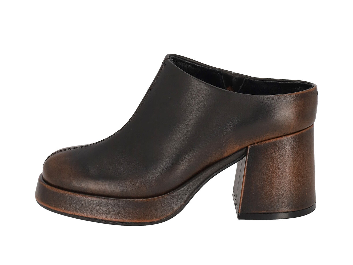 Sabot in pelle delavè con tacco largo altezza 7 cm