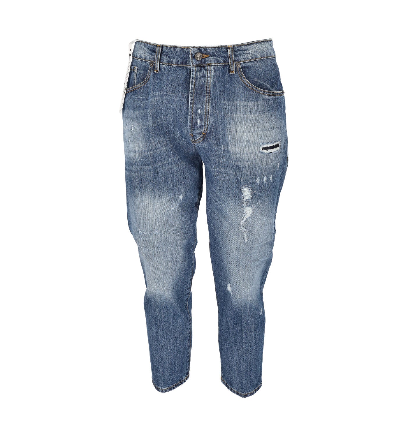 Jeans cinque tasche con rotture