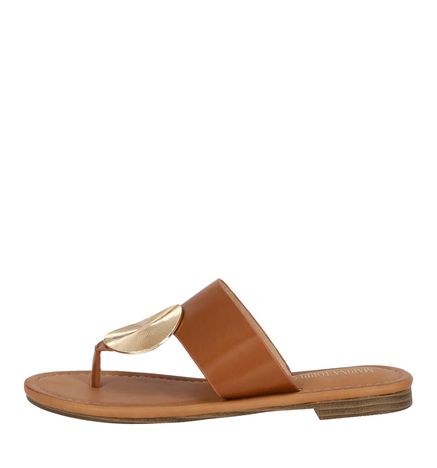 Scalzato infradito una fascia con cerchio oro, tacco alto 2 cm