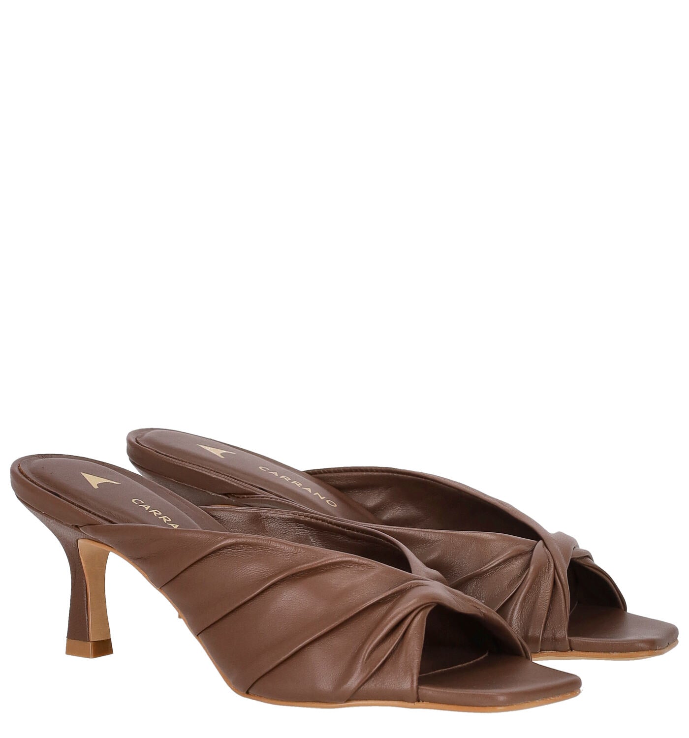 Scalzato in pelle arricciata incrocio, tacco alto 6 cm
