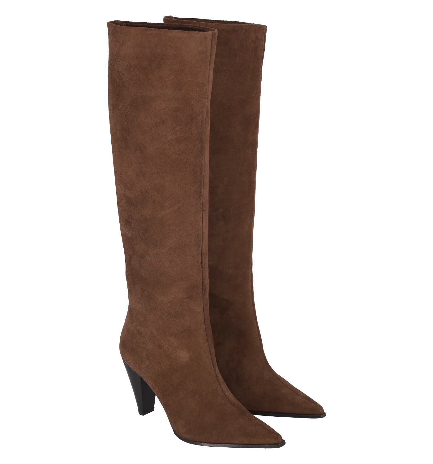 Stivale alto in camoscio con tacco in cuoio , altezza 75cm.