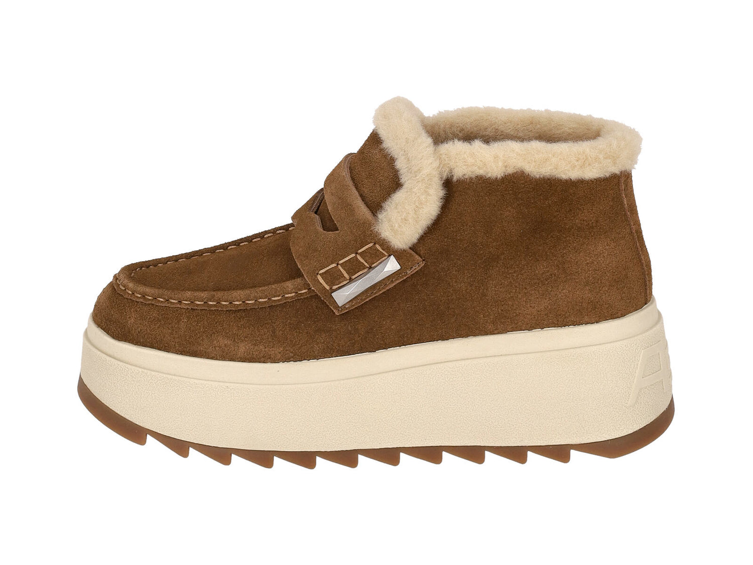 Stivaletto con suola in gomma con montone interno .