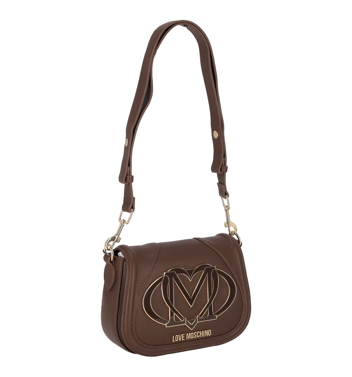 Borsa a tracolla ovale con patta e logo grande , tracolla regolabile.