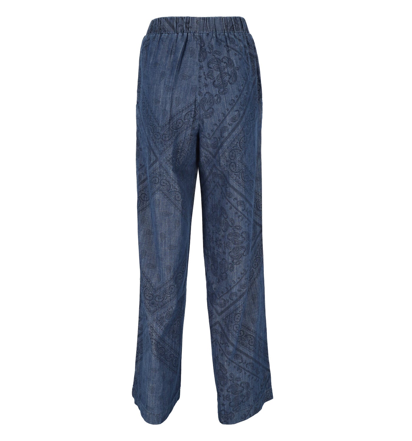 Pantalone a palazzo con elastico in vita fantasia cachemere