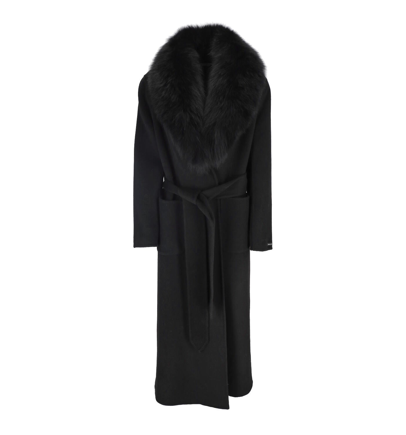 Cappotto lungo con cintura in vita più collo pelliccia in volpe