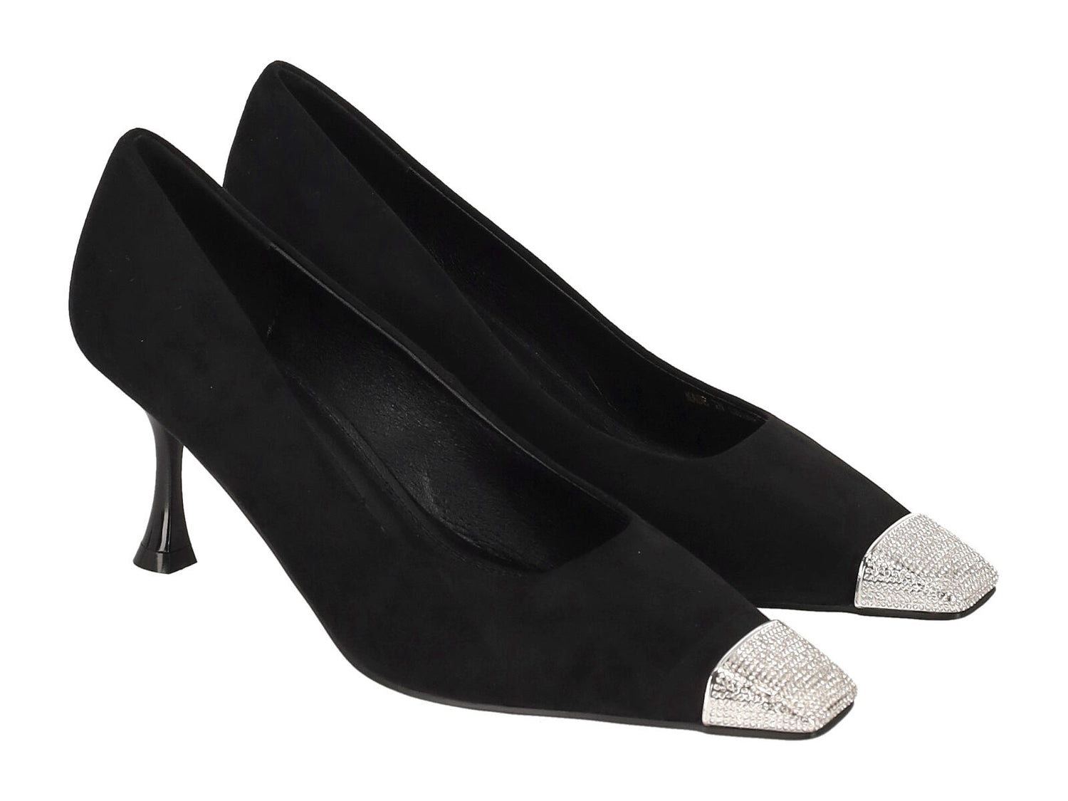 Decolletè in camoscio con punta strass, tacco altezza 7 cm