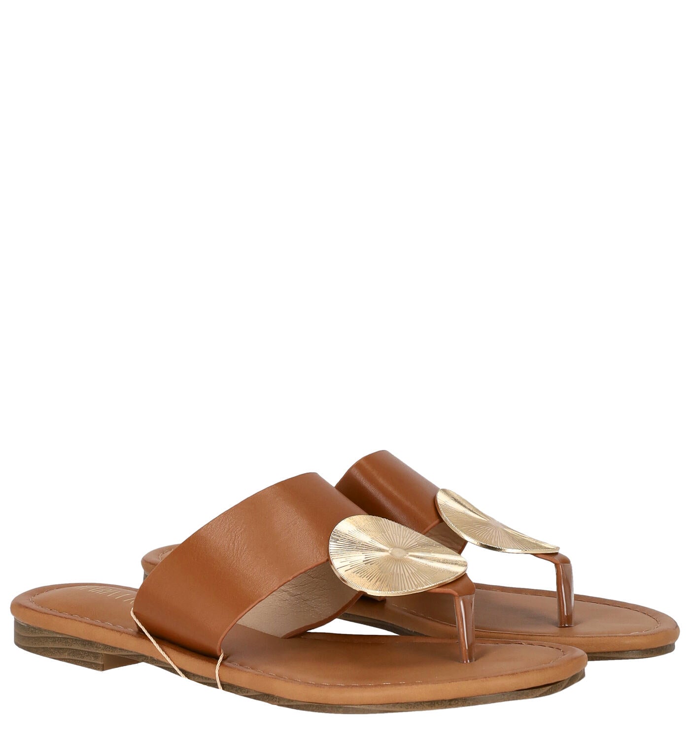 Scalzato infradito una fascia con cerchio oro, tacco alto 2 cm