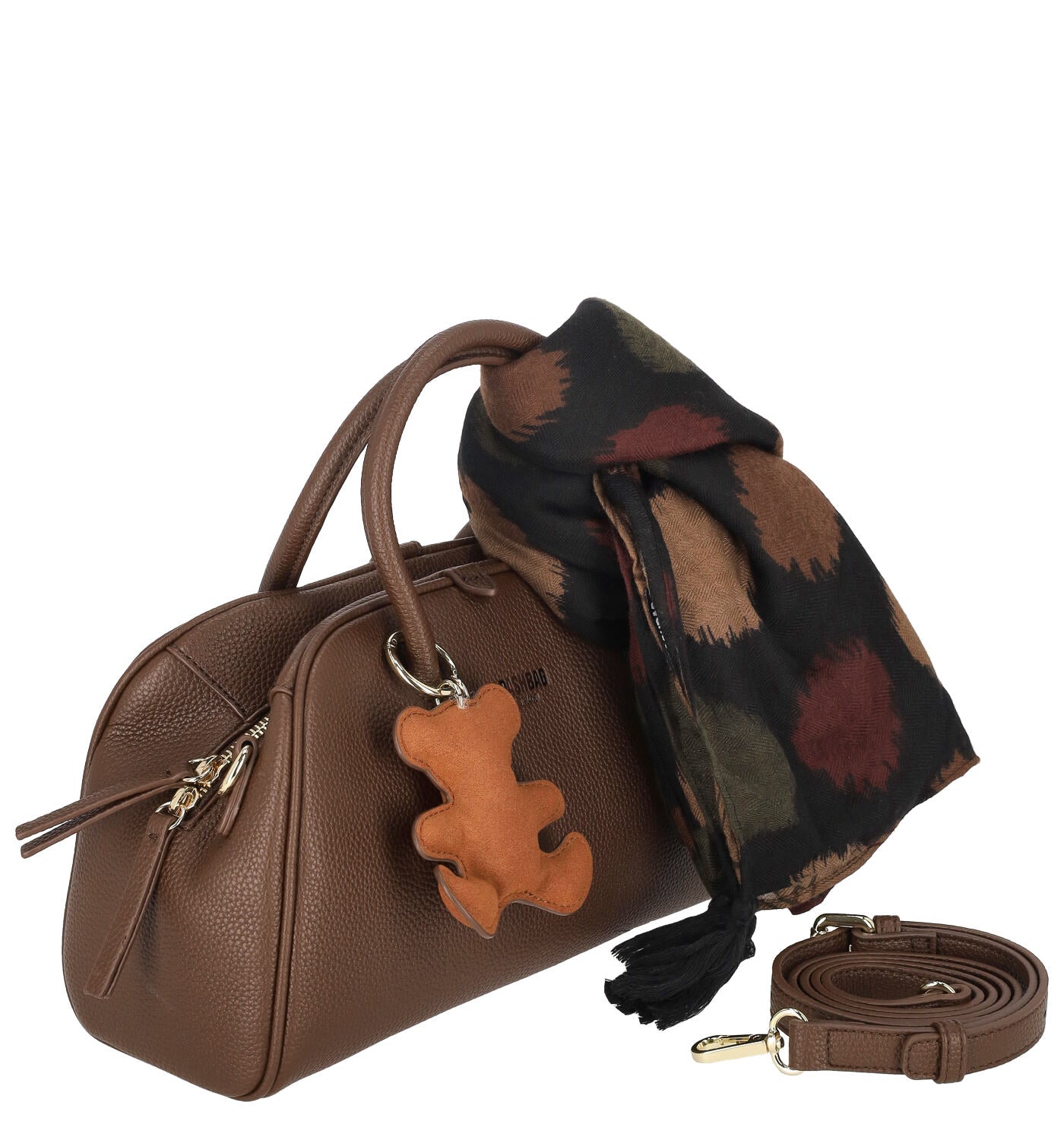 Borsa bauletto piccolo con ciondolo orso e tracolla regolabile