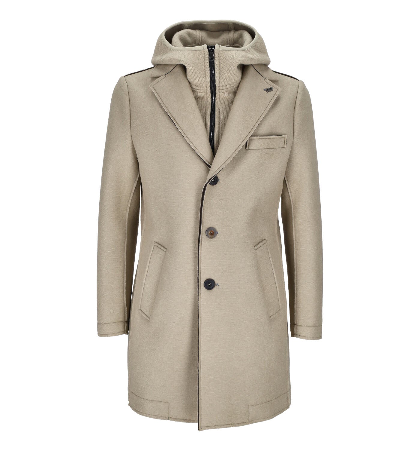 Cappotto monopetto con cappuccio