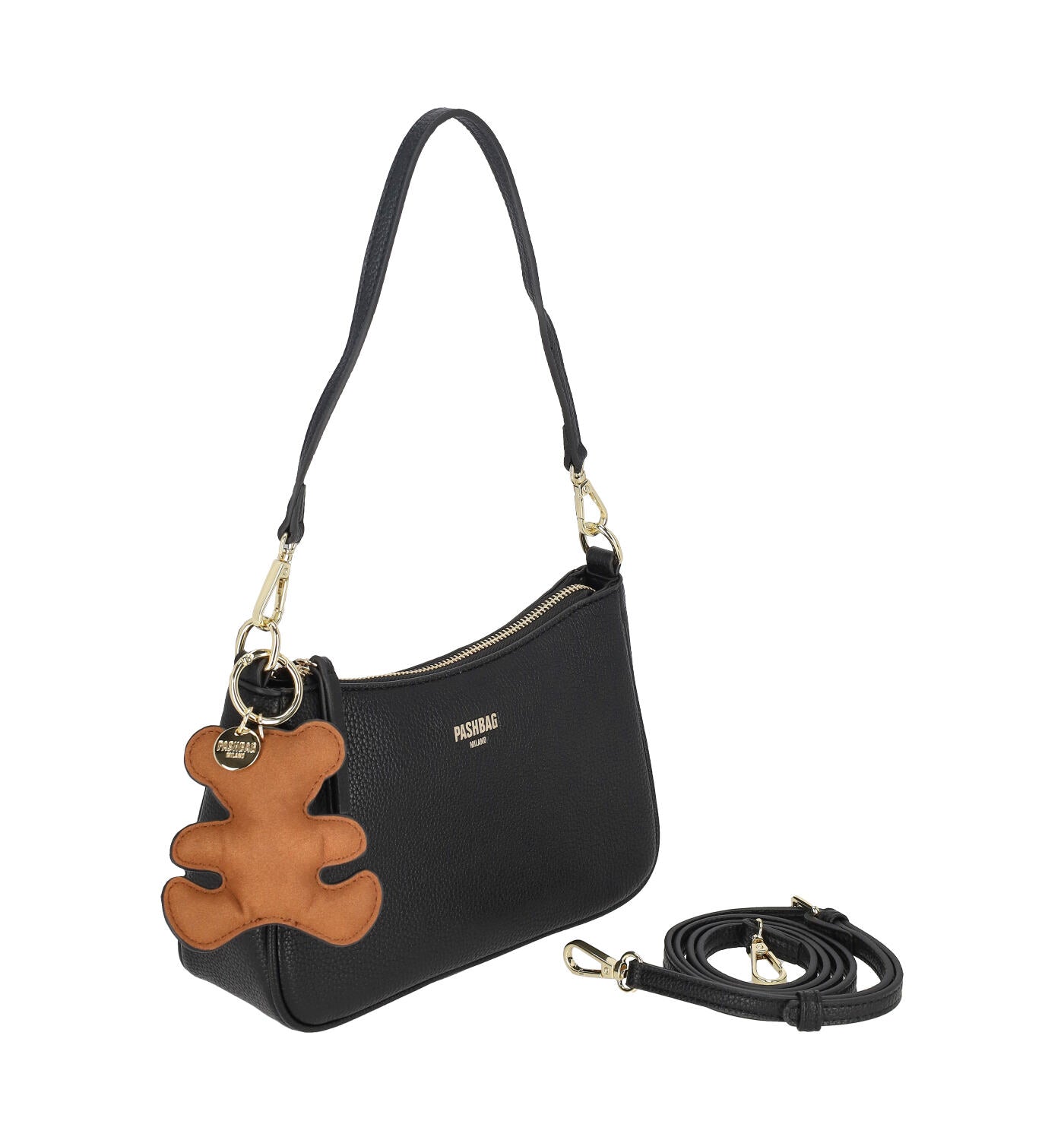 Borsa sottospalla piccola con ciondolo orso e tracolla regolabile
