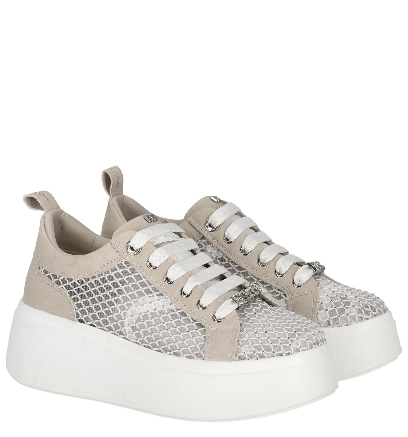 Sneakers in rete e strass con platform alto 4 cm