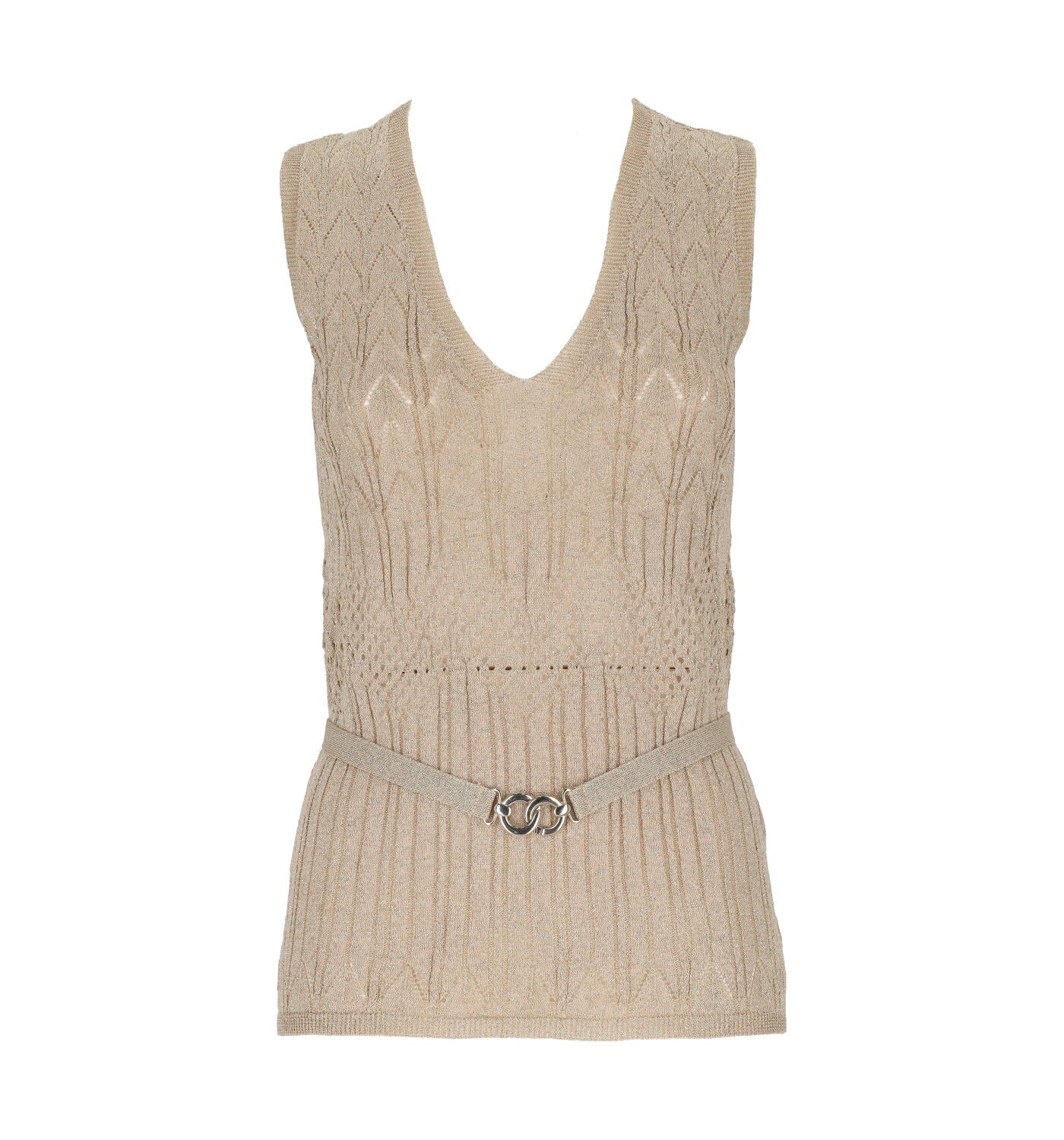 Top traforato lurex scollo a V con cinturino