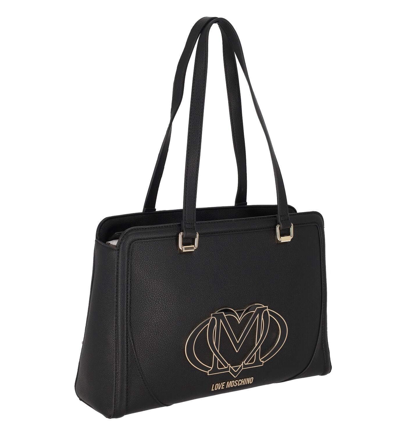 Shopping con logo grande , chiusura con zip e manici lunghi .