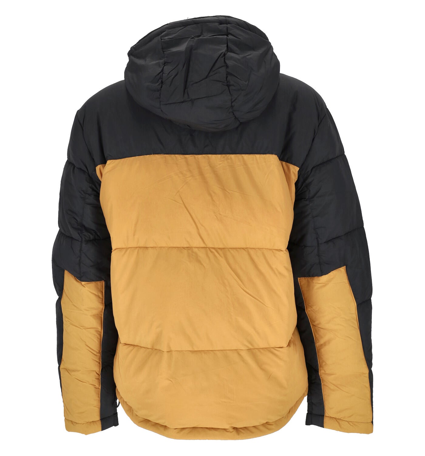 Giubbino bicolore con cappuccio , chiusura con zip .